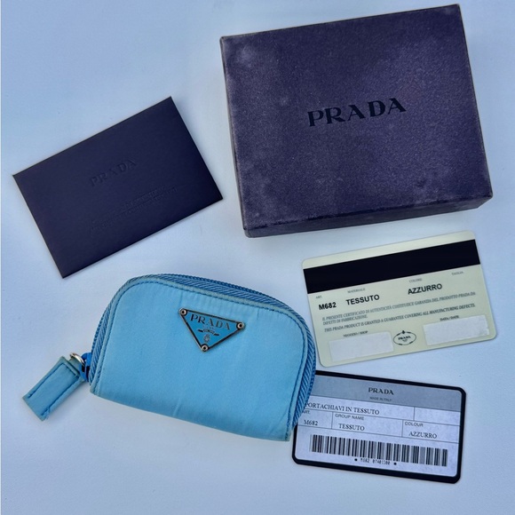 Prada Nylon Saffiano Zip Around key card holder Baby Blue with authenticity card - Picture 2 of 15